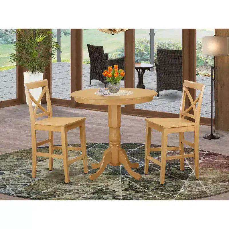 Ensemble table de salle à manger en bois massif avec placage de chêne naturel, trois pièces - 4 places