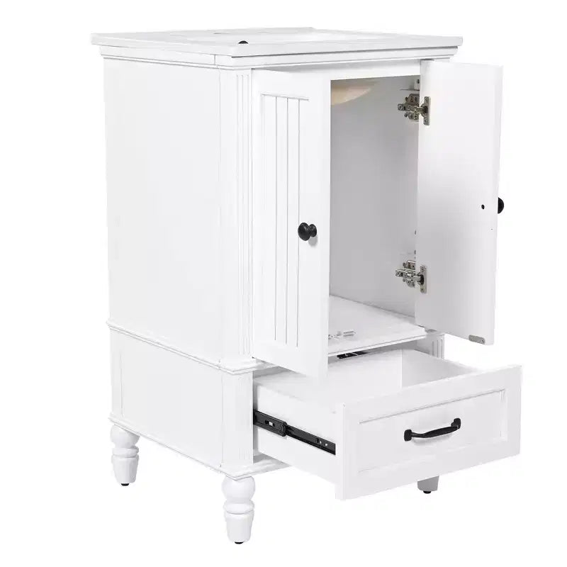 Meuble-lavabo de salle de bain 20 po avec évier 2 portes, butoir magnétique, pieds réglables, tiroir blanc