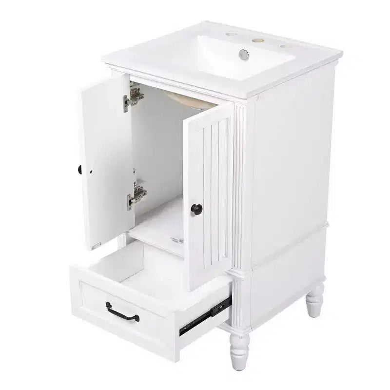 Meuble-lavabo de salle de bain 20 po avec évier 2 portes, butoir magnétique, pieds réglables, tiroir blanc