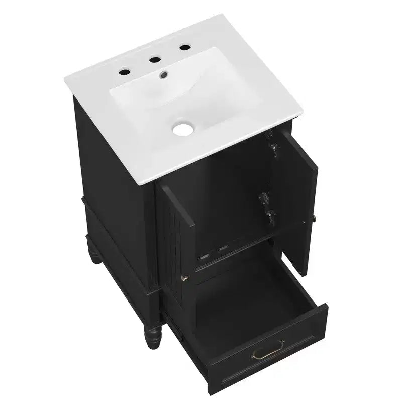 Meuble-lavabo de salle de bain 20 po avec évier 2 portes, butoir magnétique, pieds réglables, tiroir blanc