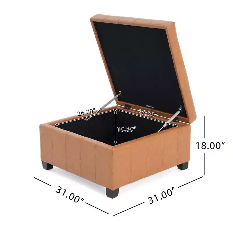 Banc de rangement carré de 31 po, banc de bout de lit de style ottoman avec couvercle touffeté, ottoman pour salon, entrée