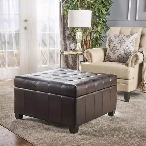 Banc de rangement carré de 31 po, banc de bout de lit de style ottoman avec couvercle touffeté, ottoman pour salon, entrée