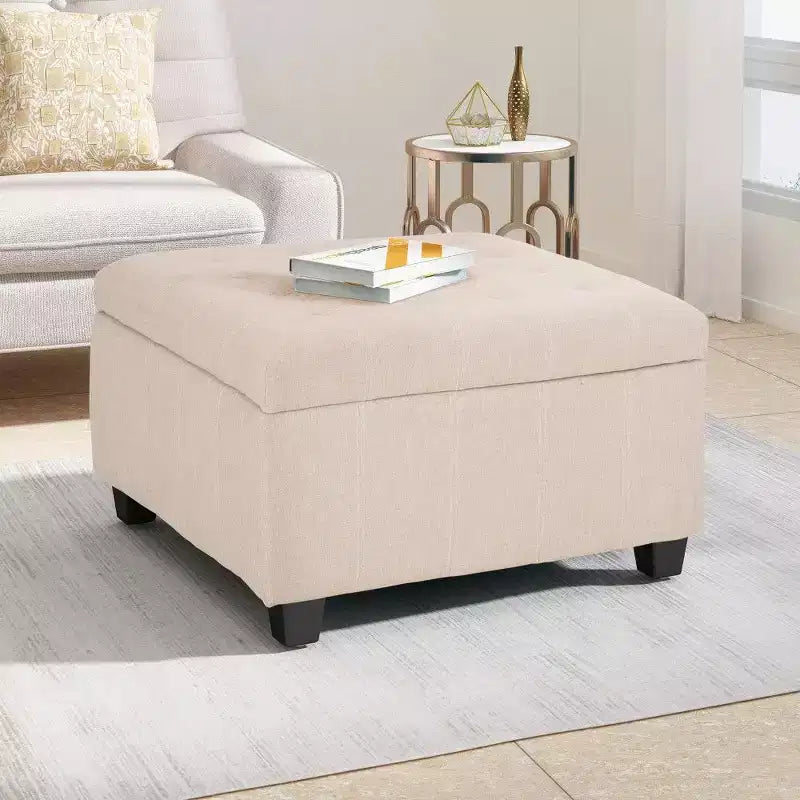 Banc de rangement carré de 31 po, banc de bout de lit de style ottoman avec couvercle touffeté, ottoman pour salon, entrée