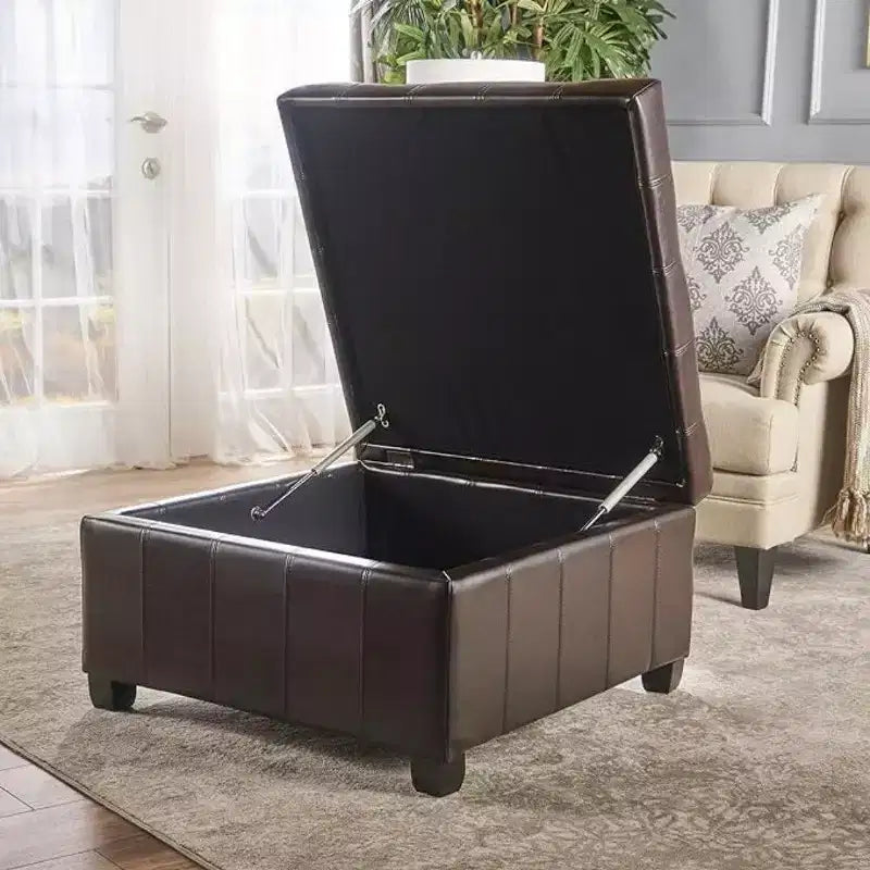 Banc de rangement carré de 31 po, banc de bout de lit de style ottoman avec couvercle touffeté, ottoman pour salon, entrée