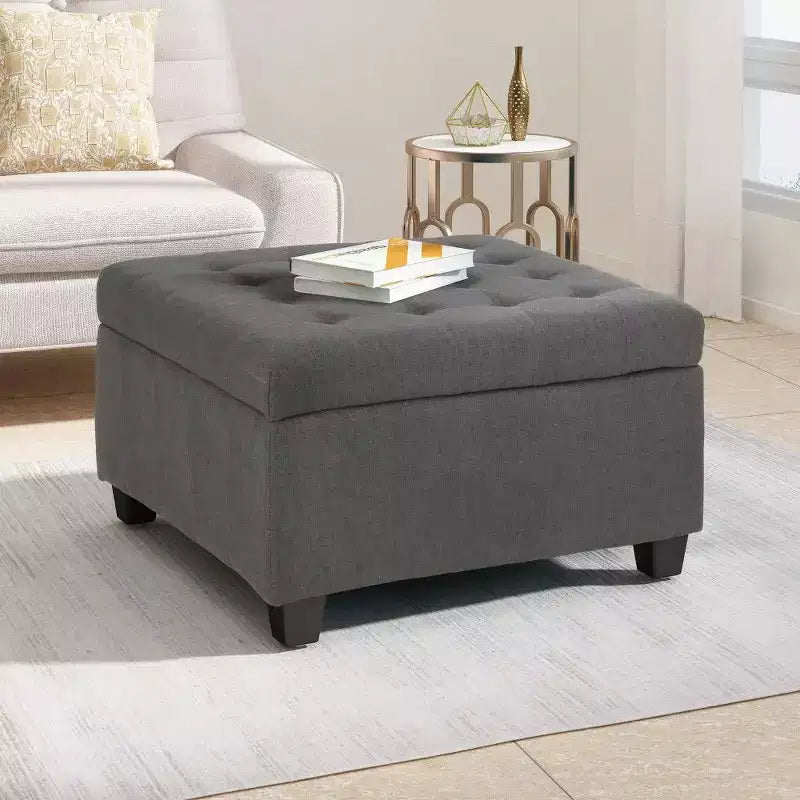 Banc de rangement carré de 31 po, banc de bout de lit de style ottoman avec couvercle touffeté, ottoman pour salon, entrée