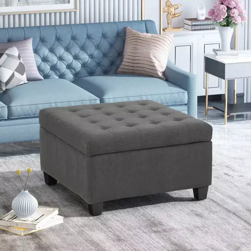 Banc de rangement carré de 31 po, banc de bout de lit de style ottoman avec couvercle touffeté, ottoman pour salon, entrée