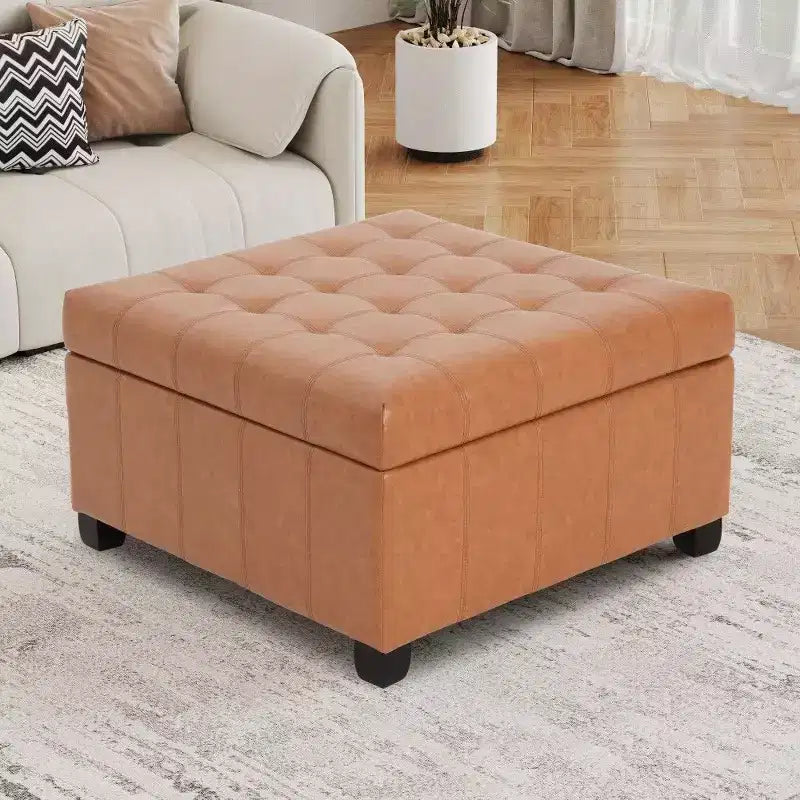 Banc de rangement carré de 31 po, banc de bout de lit de style ottoman avec couvercle touffeté, ottoman pour salon, entrée