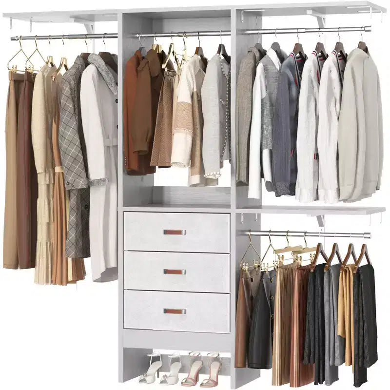Système d'organisation de placard de 1,5 m avec tiroirs en tissu, armoire de placard avec tringles de suspension