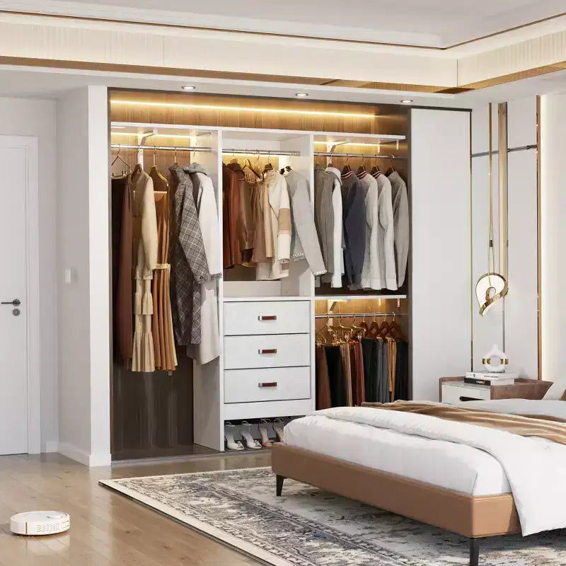 Système d'organisation de placard de 1,5 m avec tiroirs en tissu, armoire de placard avec tringles de suspension