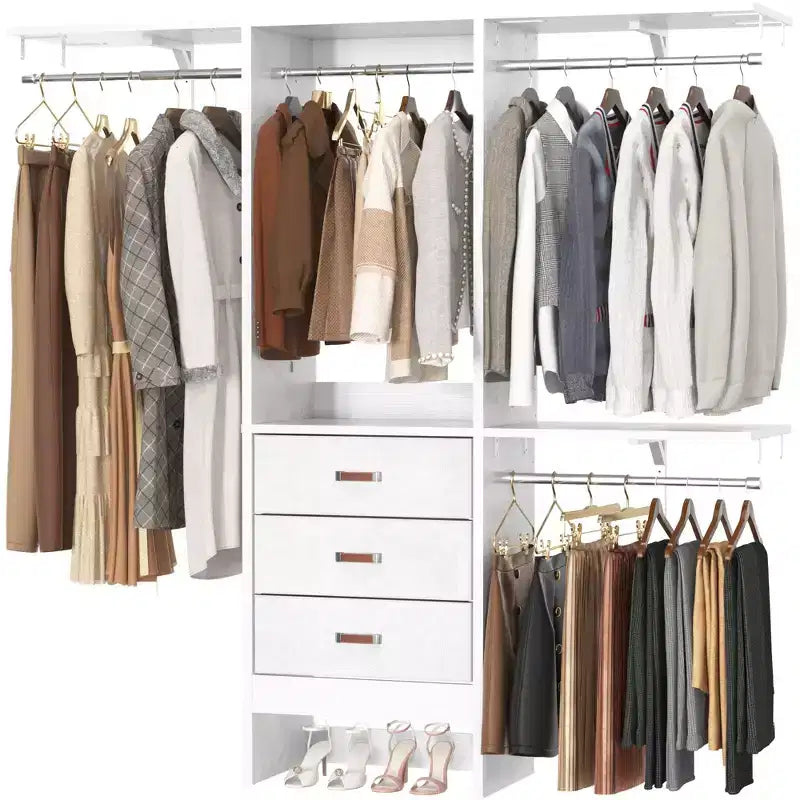 Système d'organisation de placard de 1,5 m avec tiroirs en tissu, armoire de placard avec tringles de suspension