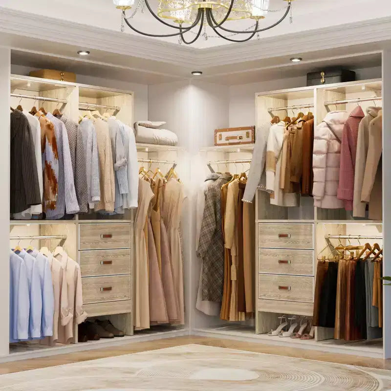 Système d'organisation de placard de 1,5 m avec tiroirs en tissu, armoire de placard avec tringles de suspension