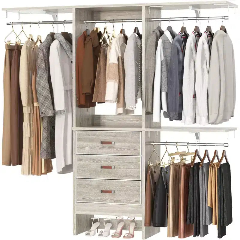 Système d'organisation de placard de 1,5 m avec tiroirs en tissu, armoire de placard avec tringles de suspension
