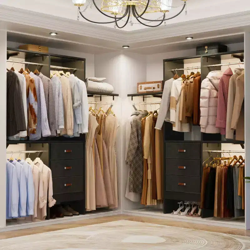 Système d'organisation de placard de 1,5 m avec tiroirs en tissu, armoire de placard avec tringles de suspension