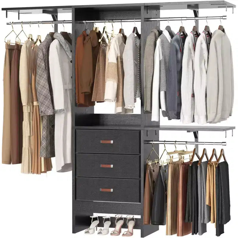 Système d'organisation de placard de 1,5 m avec tiroirs en tissu, armoire de placard avec tringles de suspension
