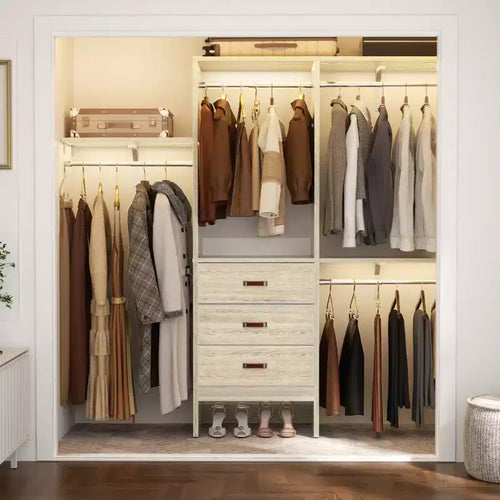 Besiost 5FT Closet Organizer System with Fabric Drawers, Closet Wardrobe with Hanging Rods