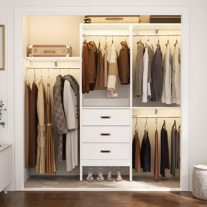Système d'organisation de placard de 1,5 m avec tiroirs en tissu, armoire de placard avec tringles de suspension