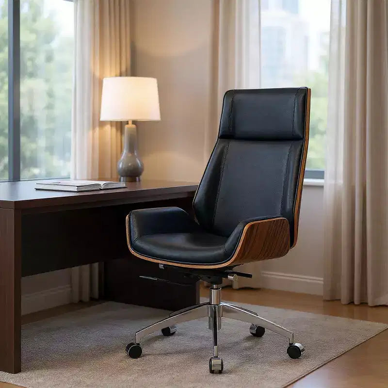Fauteuil de bureau de direction pivotant et roulant, réglable en hauteur, en palissandre noir et argenté