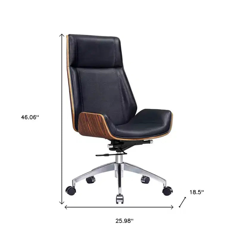 Fauteuil de bureau de direction pivotant et roulant, réglable en hauteur, en palissandre noir et argenté