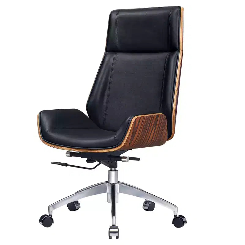 Fauteuil de bureau de direction pivotant et roulant, réglable en hauteur, en palissandre noir et argenté