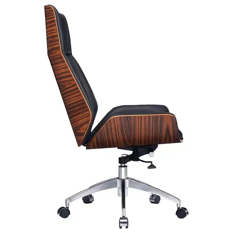 Fauteuil de bureau de direction pivotant et roulant, réglable en hauteur, en palissandre noir et argenté