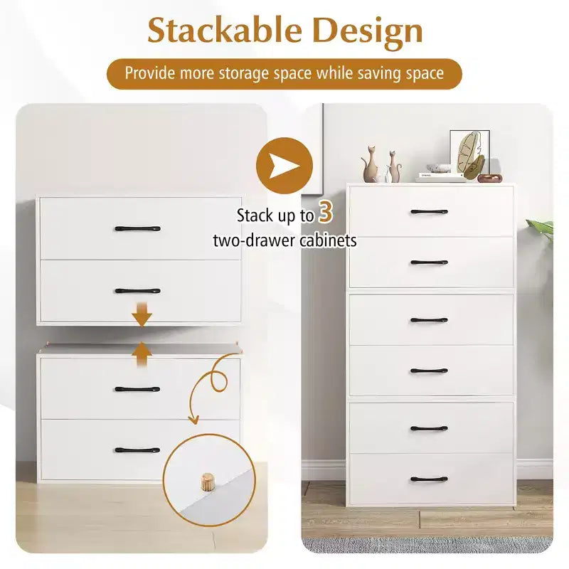Lot de 2 boîtes de rangement empilables à double tiroir avec dispositif anti-basculement