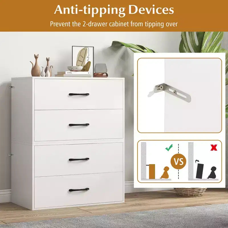 Lot de 2 boîtes de rangement empilables à double tiroir avec dispositif anti-basculement