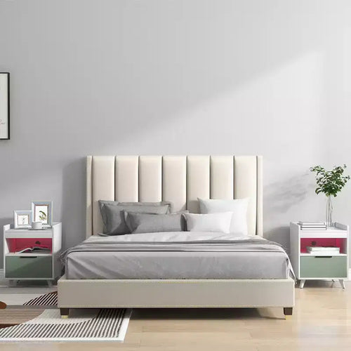 Table de chevet moderne 2 pièces avec lumières LED, compartiment ouvert et tiroir