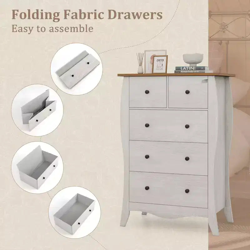 2 commodes de ferme de 96,5 cm avec 5 tiroirs en tissu pliant et kit anti-basculement