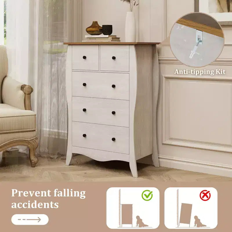 2 commodes de ferme de 96,5 cm avec 5 tiroirs en tissu pliant et kit anti-basculement