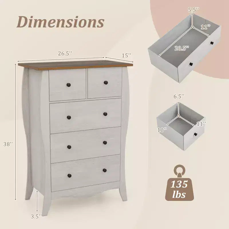 2 commodes de ferme de 96,5 cm avec 5 tiroirs en tissu pliant et kit anti-basculement