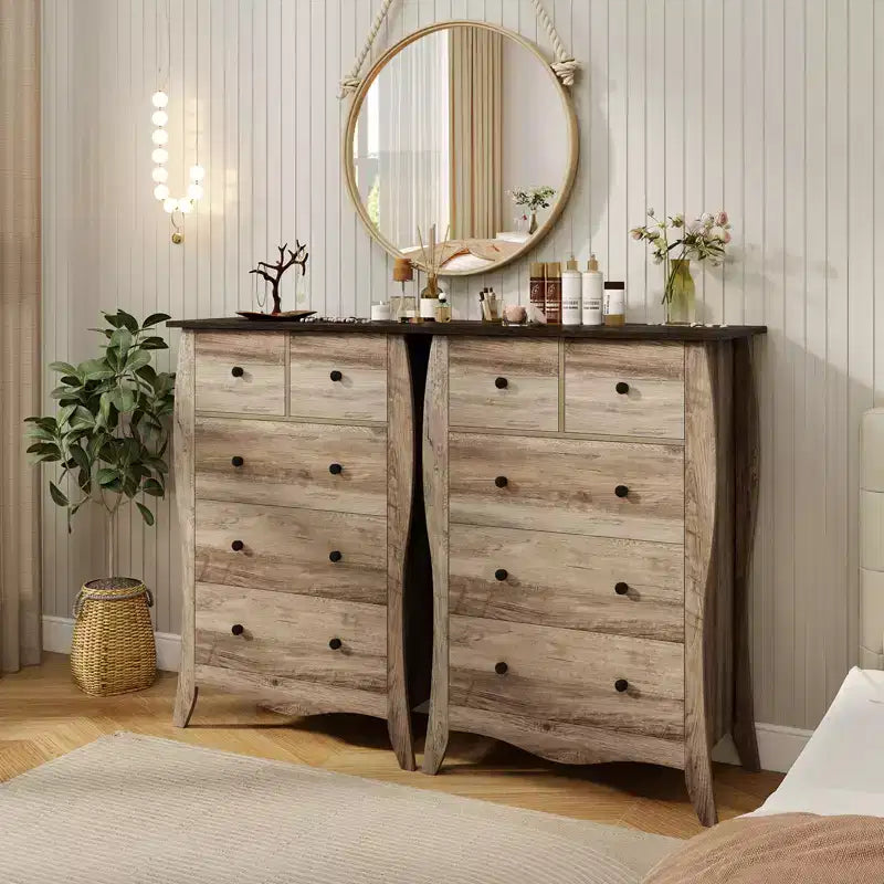2 commodes de ferme de 96,5 cm avec 5 tiroirs en tissu pliant et kit anti-basculement