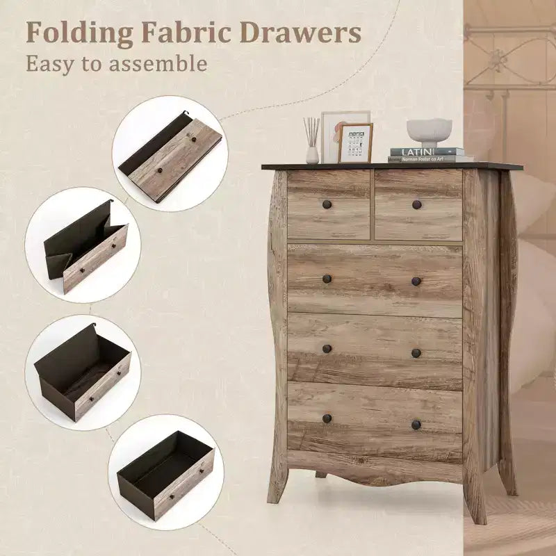 2 commodes de ferme de 96,5 cm avec 5 tiroirs en tissu pliant et kit anti-basculement
