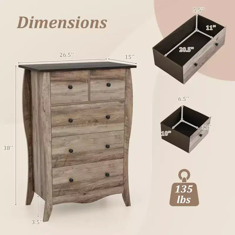 2 commodes de ferme de 96,5 cm avec 5 tiroirs en tissu pliant et kit anti-basculement