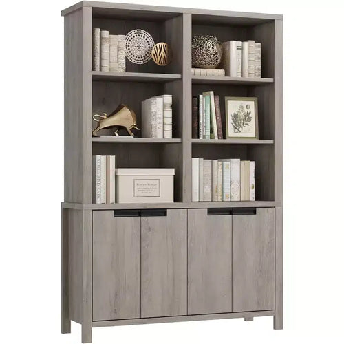 Bibliothèque de ferme de 70,7 po avec portes, étagère réglable, bibliothèque et armoire en bois à double largeur à 5 niveaux pour le salon, le bureau ou la bibliothèque