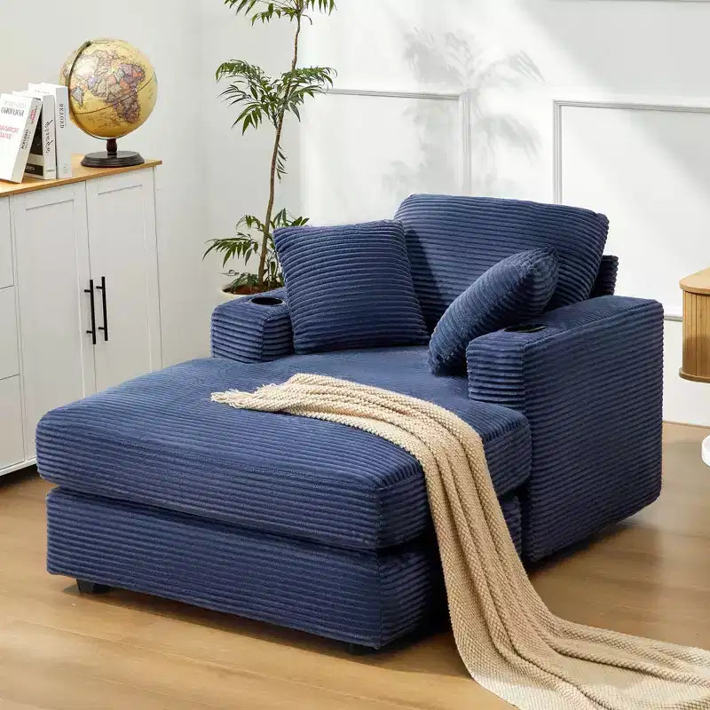 Canapé inclinable en velours côtelé avec pouf Fauteuil d'appoint moderne pour salon ou chambre à coucher