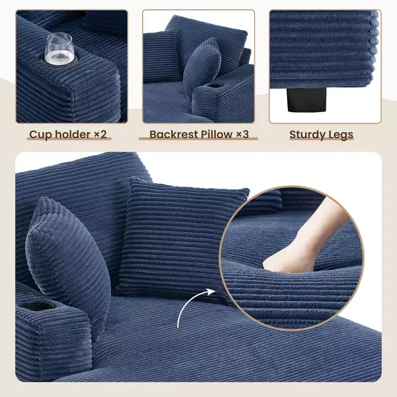 Canapé inclinable en velours côtelé avec pouf Fauteuil d'appoint moderne pour salon ou chambre à coucher