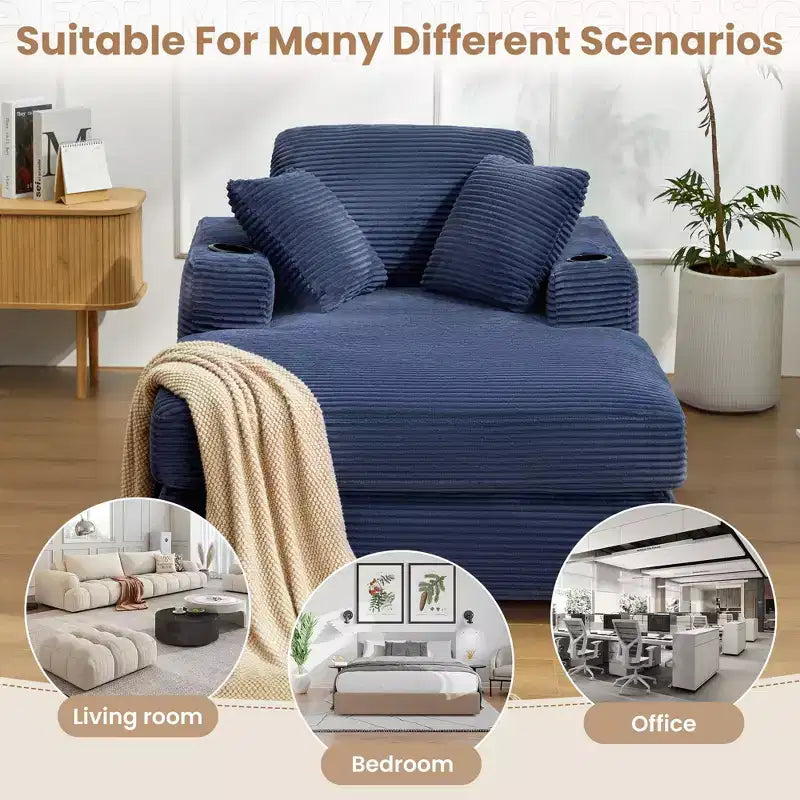 Canapé inclinable en velours côtelé avec pouf Fauteuil d'appoint moderne pour salon ou chambre à coucher