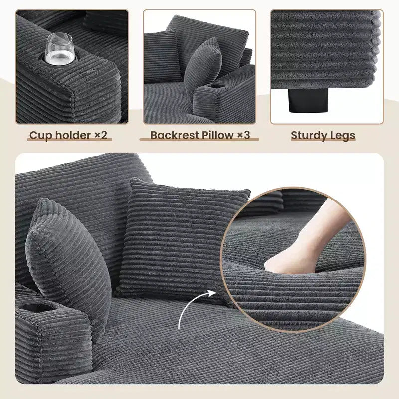 Canapé inclinable en velours côtelé avec pouf Fauteuil d'appoint moderne pour salon ou chambre à coucher