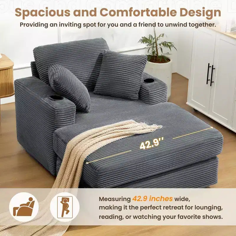 Canapé inclinable en velours côtelé avec pouf Fauteuil d'appoint moderne pour salon ou chambre à coucher