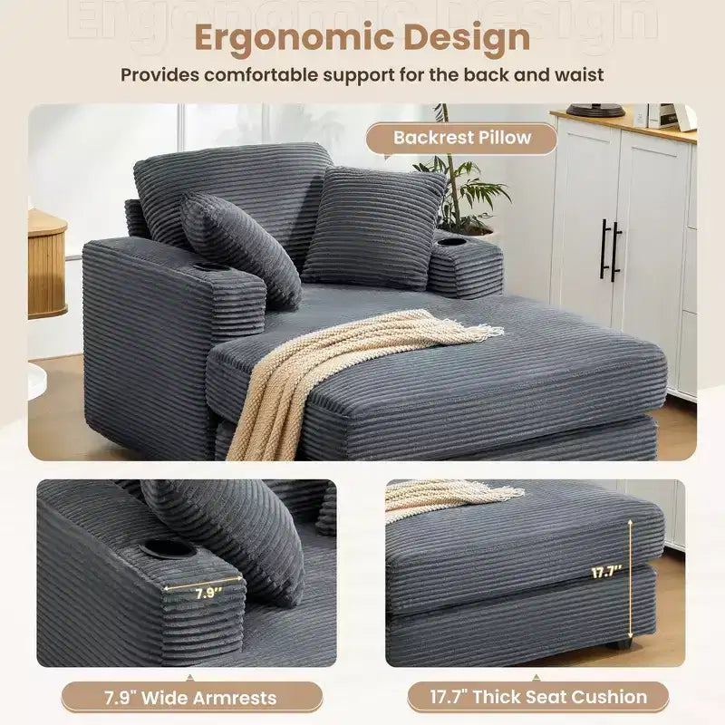 Canapé inclinable en velours côtelé avec pouf Fauteuil d'appoint moderne pour salon ou chambre à coucher