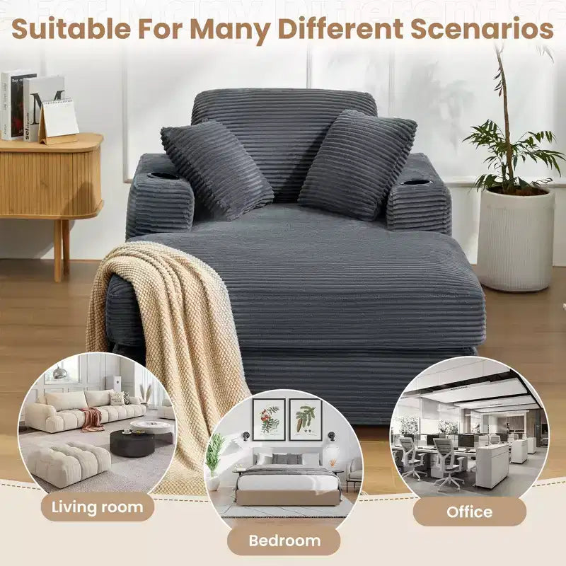 Canapé inclinable en velours côtelé avec pouf Fauteuil d'appoint moderne pour salon ou chambre à coucher
