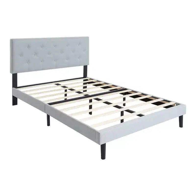 Lit plateforme capitonné jumeau avec support de matelas à lattes en bois