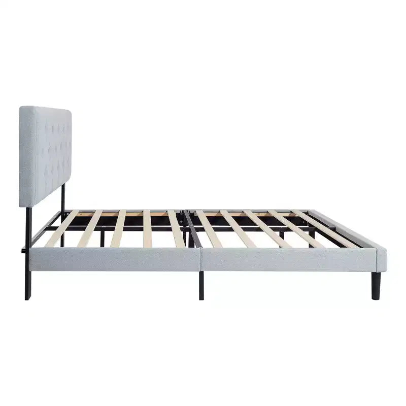 Lit plateforme capitonné jumeau avec support de matelas à lattes en bois