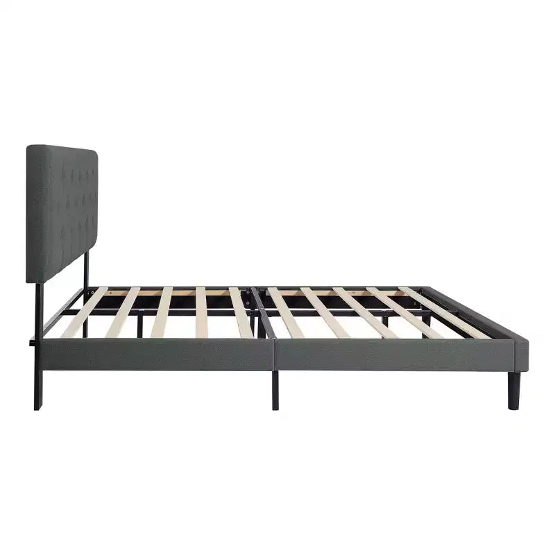 Lit plateforme capitonné jumeau avec support de matelas à lattes en bois
