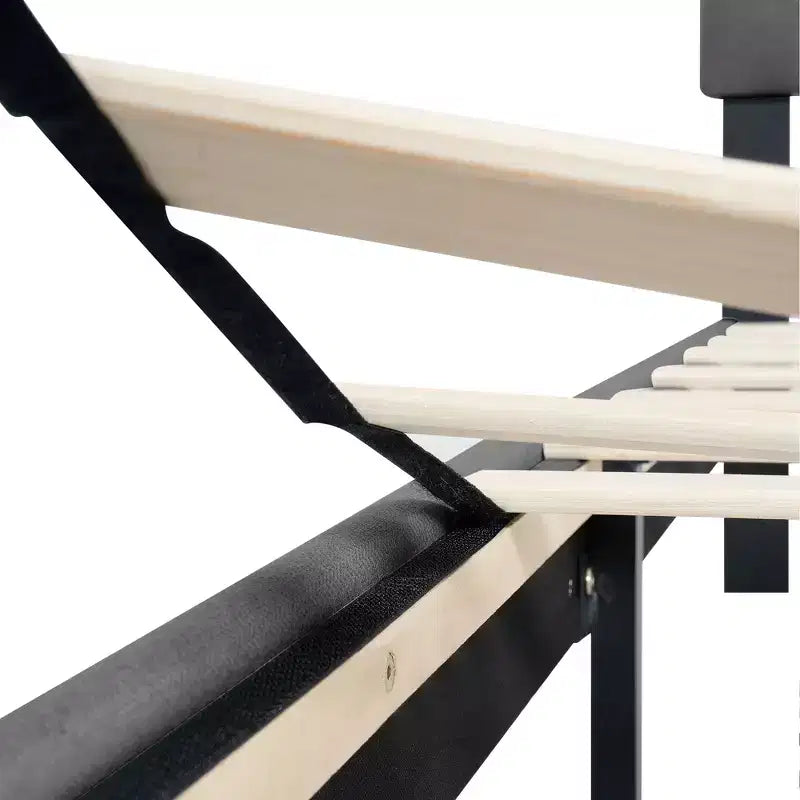 Lit plateforme capitonné jumeau avec support de matelas à lattes en bois