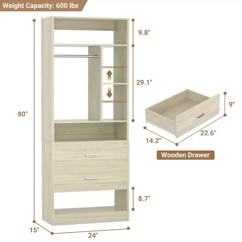Système de rangement avec 2 tiroirs en bois