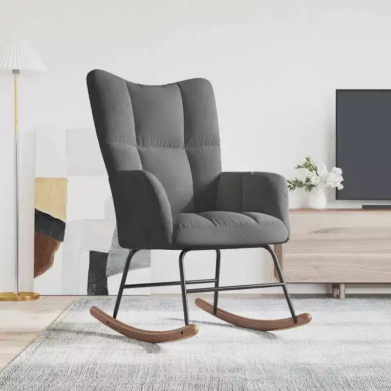 Fauteuil à bascule d'appoint avec siège rembourré pour salon en velours – Gris foncé Sans repose-pieds