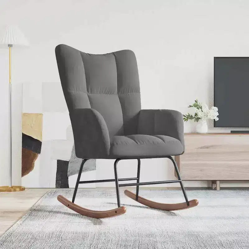 Fauteuil à bascule d'appoint avec siège rembourré pour salon en velours – Gris foncé Sans repose-pieds