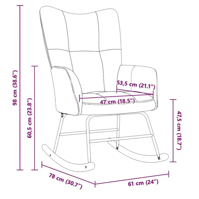 Fauteuil à bascule d'appoint avec siège rembourré pour salon en velours – Gris foncé Sans repose-pieds