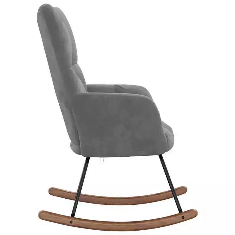 Fauteuil à bascule d'appoint avec siège rembourré pour salon en velours – Gris foncé Sans repose-pieds